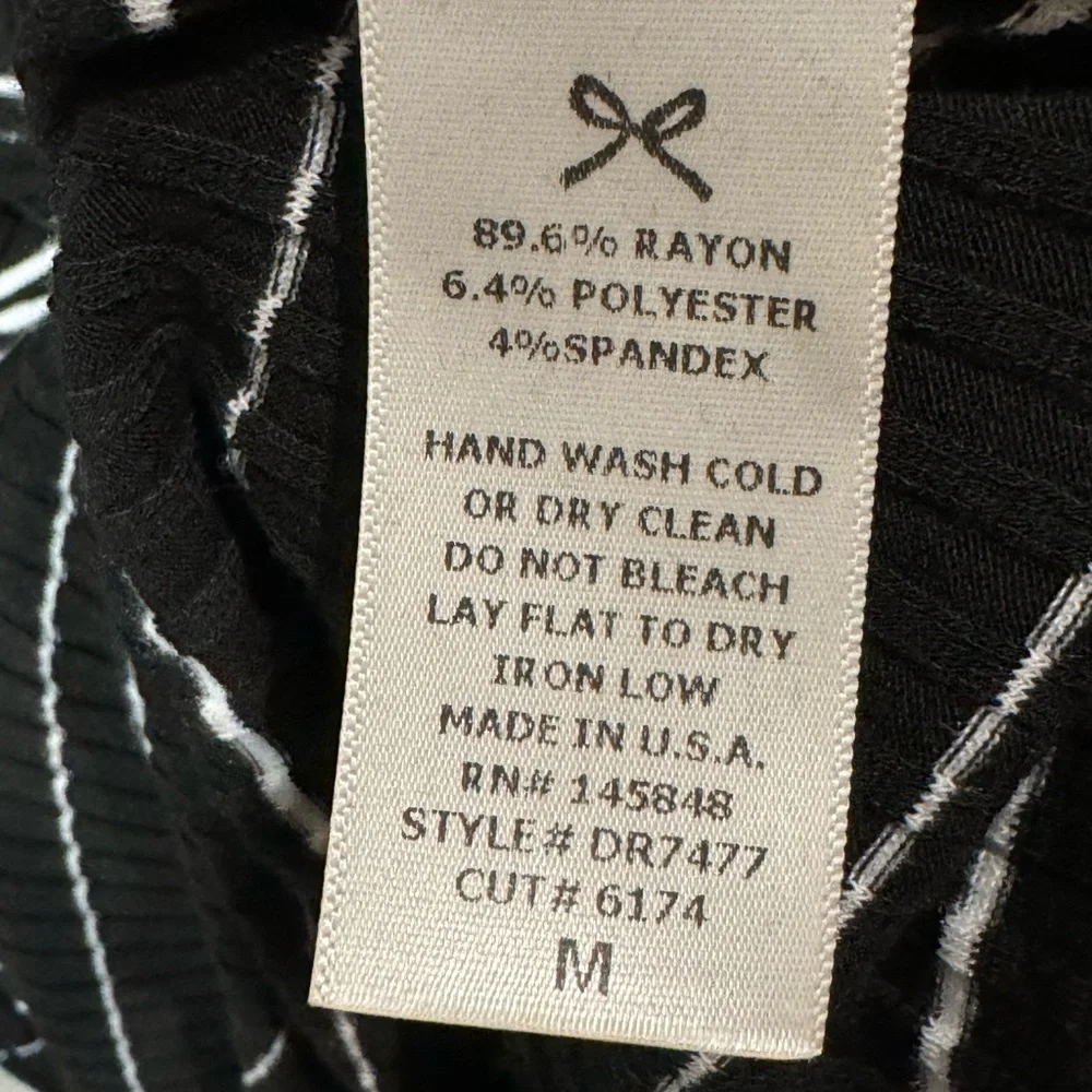 Every Black with White Stripe Ribbed Bodycon Tie-Wrap Dress Size Medium Mini - Picture 8 of 8